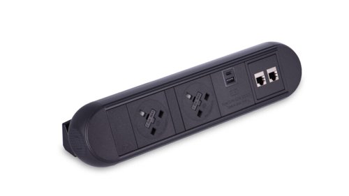 Desktop Power Module with 2 UK Power Sockets and 2 Data Ports Black