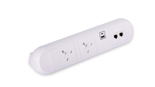 Desktop Power Module with 2 UK Power Sockets and 2 Data Ports White