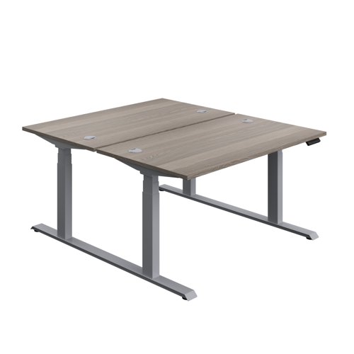 Economy Back To Back Sit Stand Desk (FSC) 1400 X 800 Grey Oak/Silver