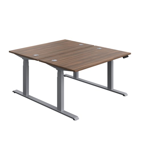 Economy Back To Back Sit Stand Desk (FSC) 1400 X 800 Dark Walnut/Silver