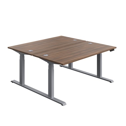 Economy Back To Back Sit Stand Desk (FSC) 1600 X 800 Dark Walnut/Silver