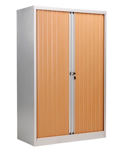 Bisley Essentials Steel Side Open Tambour 1585mm High Matching Shutter Doors Beech/Silver