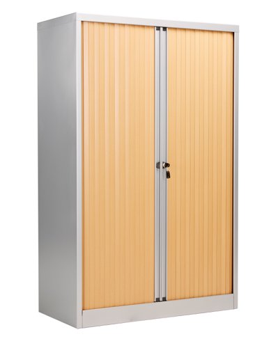 Bisley Essentials Steel Side Open Tambour 1585mm High Matching Shutter Doors Oak/Silver