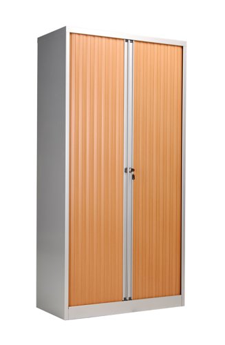 Bisley Essentials Steel Side Open Tambour 1985mm High Matching Shutter Doors Beech/Silver