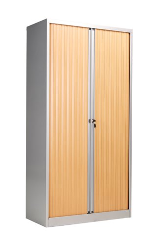 Bisley Essentials Steel Side Open Tambour 1985mm High Matching Shutter Doors Oak/Silver