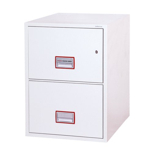 World Class Vertical Fire File FS2250K/E Series Steel Safe 2 Drawers Key Lock White