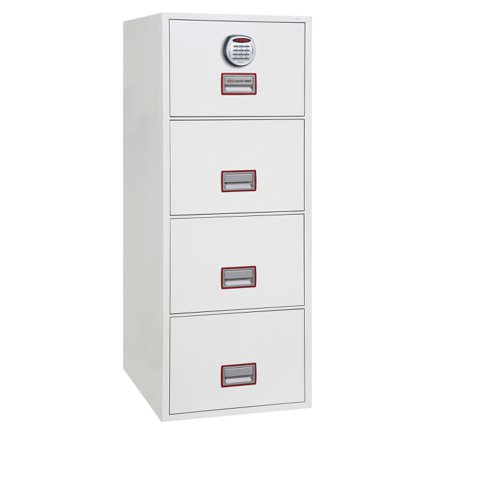 World Class Vertical Fire File FS2250K/E Series Steel Safe 4 Drawers Electronic Lock White