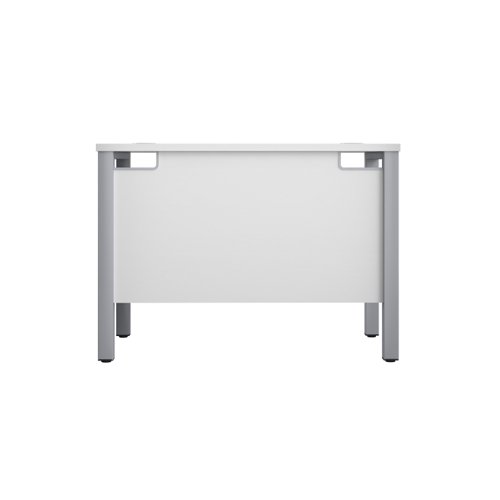 GP1060RECWHSV | The Goal Post Rectangular Desk is the perfect addition to any modern office space. With its ultra-modern goalpost leg design and modesty panel, this desk is both stylish and functional. The rectangular style desk provides ample workspace, while the secure and sturdy frame ensures long-lasting use. The 25mm top thickness and durable, well-joined tops provide a timeless finish that will stand the test of time. Whether you're working on a project or just need a place to organize your thoughts, the Goal Post Rectangular Desk is the perfect solution. So why wait? Invest in your productivity today and experience the benefits of this amazing desk for yourself!
