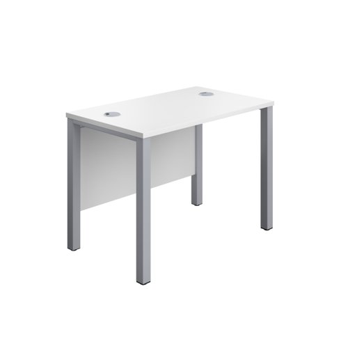 GP1060RECWHSV | The Goal Post Rectangular Desk is the perfect addition to any modern office space. With its ultra-modern goalpost leg design and modesty panel, this desk is both stylish and functional. The rectangular style desk provides ample workspace, while the secure and sturdy frame ensures long-lasting use. The 25mm top thickness and durable, well-joined tops provide a timeless finish that will stand the test of time. Whether you're working on a project or just need a place to organize your thoughts, the Goal Post Rectangular Desk is the perfect solution. So why wait? Invest in your productivity today and experience the benefits of this amazing desk for yourself!