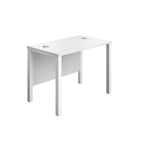 GP1060RECWHWH | The Goal Post Rectangular Desk is the perfect addition to any modern office space. With its ultra-modern goalpost leg design and modesty panel, this desk is both stylish and functional. The rectangular style desk provides ample workspace, while the secure and sturdy frame ensures long-lasting use. The 25mm top thickness and durable, well-joined tops provide a timeless finish that will stand the test of time. Whether you're working on a project or just need a place to organize your thoughts, the Goal Post Rectangular Desk is the perfect solution. So why wait? Invest in your productivity today and experience the benefits of this amazing desk for yourself!