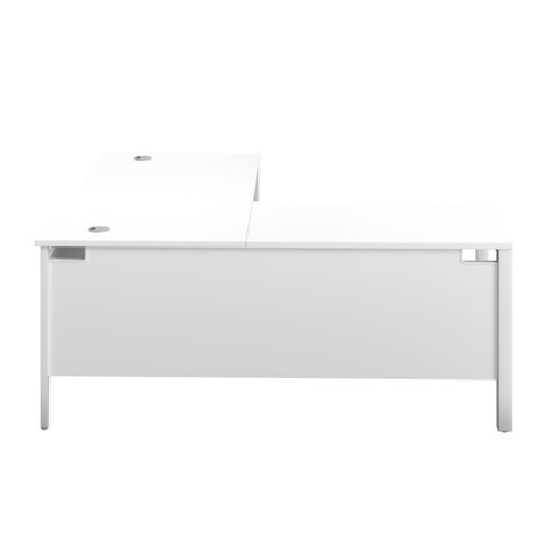 GP1680LHRETWHWH | The Goal Post Left Hand Return Desk is the perfect addition to any modern office space. With its ultra-modern goalpost leg design and modesty panel, this return style desk is both stylish and functional. The secure and sturdy frame ensures long-lasting use, while the durable and well-joined tops provide a timeless finish. The 25mm top thickness adds to the desk's durability and strength. This desk is perfect for those who want a sleek and modern look in their workspace, without sacrificing functionality or durability. Invest in the Goal Post Left Hand Return Desk for a stylish and practical addition to your office.