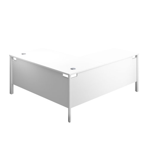 GP1680LHRETWHWH | The Goal Post Left Hand Return Desk is the perfect addition to any modern office space. With its ultra-modern goalpost leg design and modesty panel, this return style desk is both stylish and functional. The secure and sturdy frame ensures long-lasting use, while the durable and well-joined tops provide a timeless finish. The 25mm top thickness adds to the desk's durability and strength. This desk is perfect for those who want a sleek and modern look in their workspace, without sacrificing functionality or durability. Invest in the Goal Post Left Hand Return Desk for a stylish and practical addition to your office.