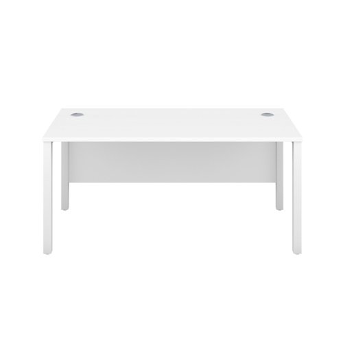 GP1860RECWHWH | The Goal Post Rectangular Desk is the perfect addition to any modern office space. With its ultra-modern goalpost leg design and modesty panel, this desk is both stylish and functional. The rectangular style desk provides ample workspace, while the secure and sturdy frame ensures long-lasting use. The 25mm top thickness and durable, well-joined tops provide a timeless finish that will stand the test of time. Whether you're working on a project or just need a place to organize your thoughts, the Goal Post Rectangular Desk is the perfect solution. So why wait? Invest in your productivity today and experience the benefits of this amazing desk for yourself!