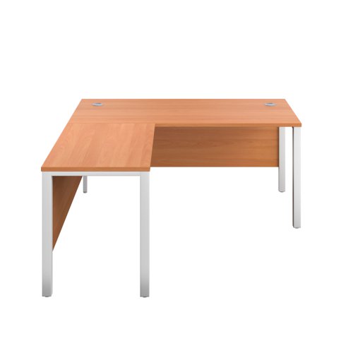 GP1880LHRETBEWH | The Goal Post Left Hand Return Desk is the perfect addition to any modern office space. With its ultra-modern goalpost leg design and modesty panel, this return style desk is both stylish and functional. The secure and sturdy frame ensures long-lasting use, while the durable and well-joined tops provide a timeless finish. The 25mm top thickness adds to the desk's durability and strength. This desk is perfect for those who want a sleek and modern look in their workspace, without sacrificing functionality or durability. Invest in the Goal Post Left Hand Return Desk for a stylish and practical addition to your office.