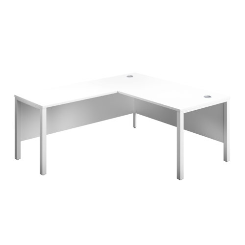 GP1880LHRETWHWH | The Goal Post Left Hand Return Desk is the perfect addition to any modern office space. With its ultra-modern goalpost leg design and modesty panel, this return style desk is both stylish and functional. The secure and sturdy frame ensures long-lasting use, while the durable and well-joined tops provide a timeless finish. The 25mm top thickness adds to the desk's durability and strength. This desk is perfect for those who want a sleek and modern look in their workspace, without sacrificing functionality or durability. Invest in the Goal Post Left Hand Return Desk for a stylish and practical addition to your office.