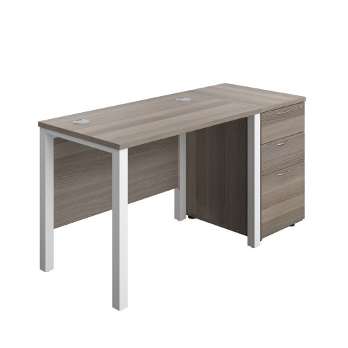 Goal Post Rectangular Desk + 3 Drawer Desk High Pedestal (FSC) 1000x600 Grey oak/White