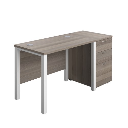 Goal Post Rectangular Desk + 3 Drawer Desk High Pedestal 1000x600 Grey oak/White TC Group