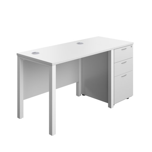 Goal Post Rectangular Desk + 3 Drawer Desk High Pedestal (FSC) 1000x600 White/White
