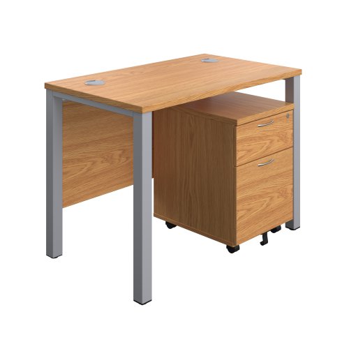 Goal Post Rectangular Desk + 2 Drawer Mobile Pedestal 1000x600 Nova oak/Silver TC Group