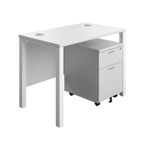 Goal Post Rectangular Desk + 2 Drawer Mobile Pedestal 1000x600 White/White TC Group