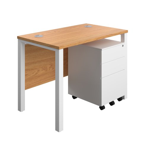 Goal Post Rectangular Desk + 3 Drawer Steel Pedestal (FSC) 1000x600 Nova oak/White