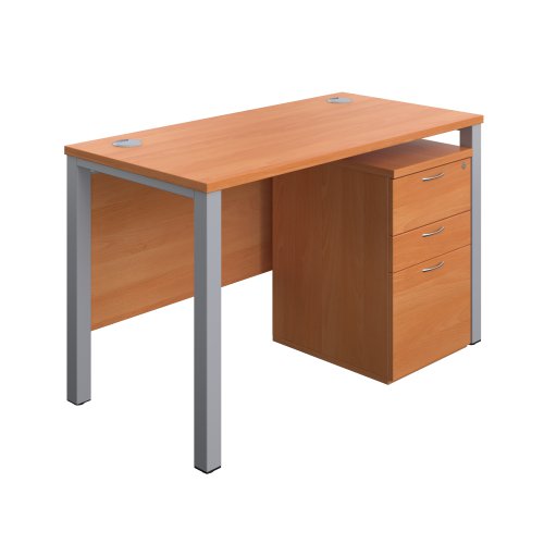 Goal Post Rectangular Desk + 3 Drawer High Mobile Pedestal 1200x600 Beech/Silver TC Group