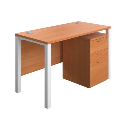 Goal Post Rectangular Desk + 3 Drawer High Mobile Pedestal 1200x600 Beech/White TC Group