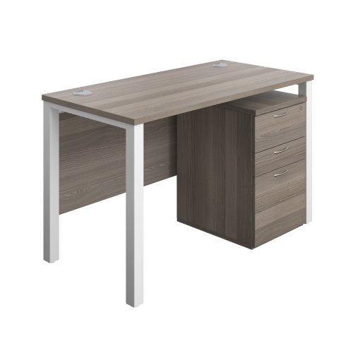 Goal Post Rectangular Desk + 3 Drawer High Mobile Pedestal 1200x600 Grey oak/White TC Group