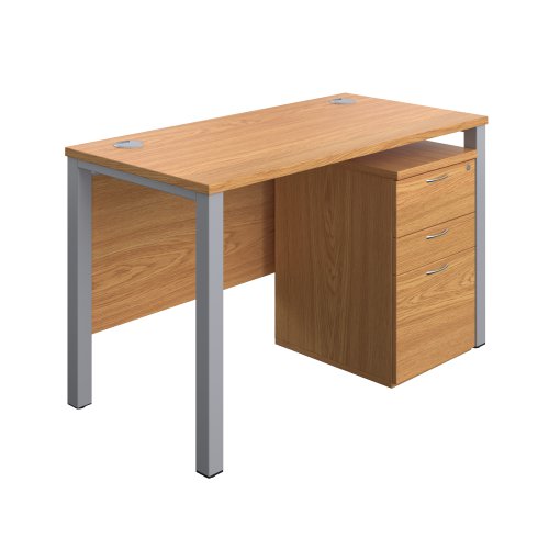 Goal Post Rectangular Desk + 3 Drawer High Mobile Pedestal 1200x600 Nova oak/Silver TC Group