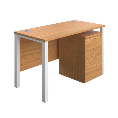Goal Post Rectangular Desk + 3 Drawer High Mobile Pedestal 1200x600 Nova oak/White TC Group