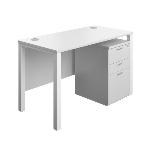 Goal Post Rectangular Desk + 3 Drawer High Mobile Pedestal 1200x600 White/White TC Group
