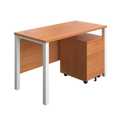Goal Post Rectangular Desk + 2 Drawer Mobile Pedestal 1200x600 Beech/White TC Group