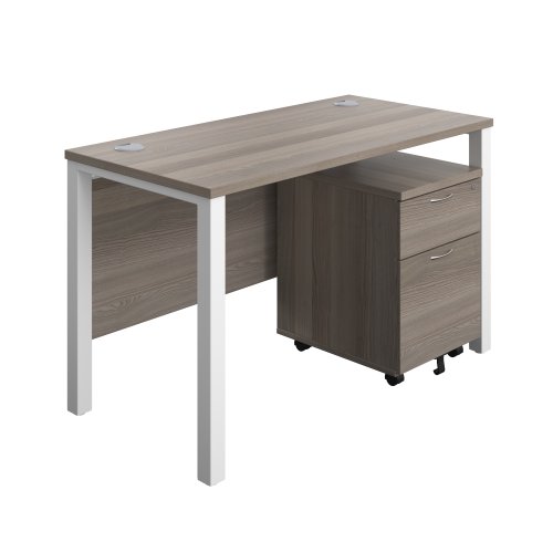 Goal Post Rectangular Desk + 2 Drawer Mobile Pedestal 1200x600 Grey oak/White TC Group