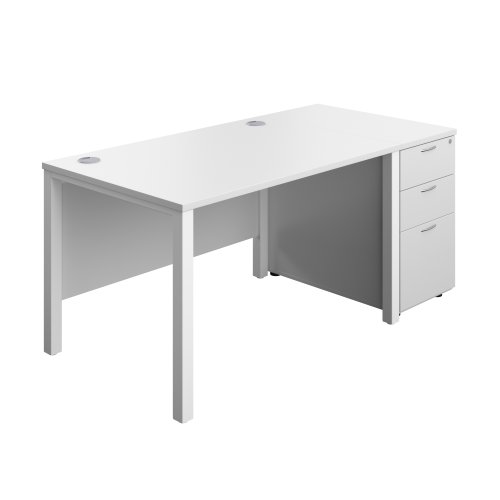 Goal Post Rectangular Desk + 3 Drawer Desk High Pedestal (FSC) 1200x800 White/White
