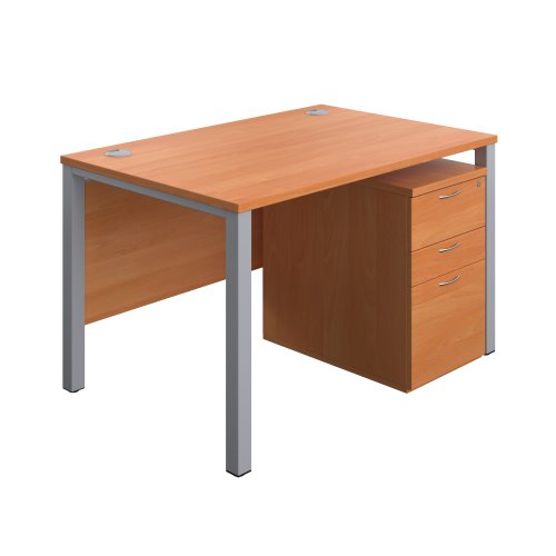 Goal Post Rectangular Desk + 3 Drawer High Mobile Pedestal (FSC) 1200x800 Beech/Silver