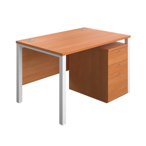 Goal Post Rectangular Desk + 3 Drawer High Mobile Pedestal (FSC) 1200x800 Beech/White