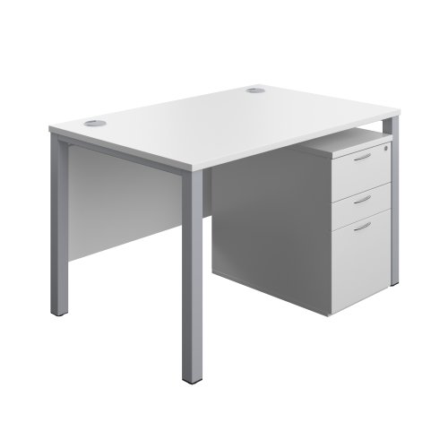 Goal Post Rectangular Desk + 3 Drawer High Mobile Pedestal (FSC) 1200x800 White/Silver