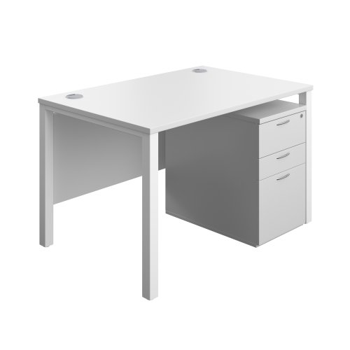 Goal Post Rectangular Desk + 3 Drawer High Mobile Pedestal (FSC) 1200x800 White/White