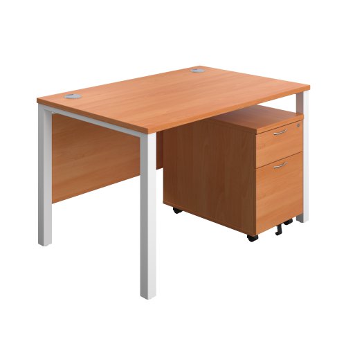 Goal Post Rectangular Desk + 2 Drawer Mobile Pedestal (FSC) 1200x800 Beech/White