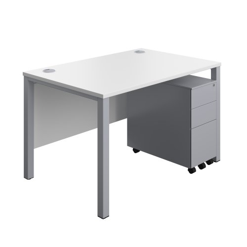 Goal Post Rectangular Desk + 3 Drawer Slimline Steel Pedestal (FSC) 1200x800 White/Silver