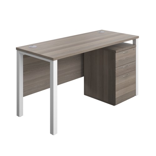 Goal Post Rectangular Desk + 3 Drawer High Mobile Pedestal (FSC) 1400x600 Grey oak/White
