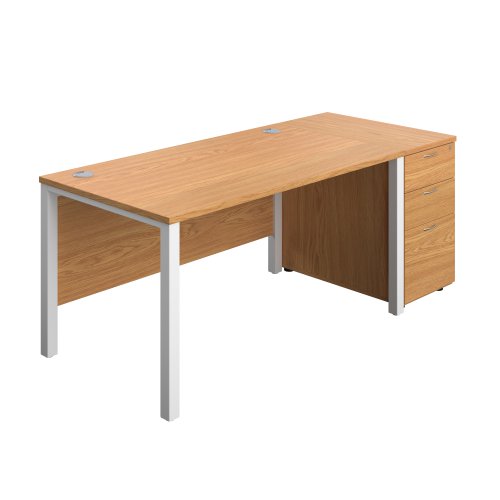 Goal Post Rectangular Desk + 3 Drawer Desk High Pedestal (FSC) 1400x800 Nova oak/White