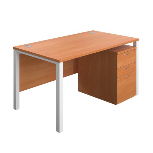 Goal Post Rectangular Desk + 3 Drawer High Mobile Pedestal (FSC) 1400x800 Beech/White