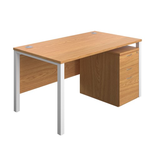 Goal Post Rectangular Desk + 3 Drawer High Mobile Pedestal (FSC) 1400x800 Nova oak/White