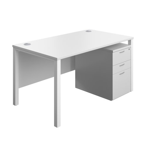Goal Post Rectangular Desk + 3 Drawer High Mobile Pedestal (FSC) 1400x800 White/White