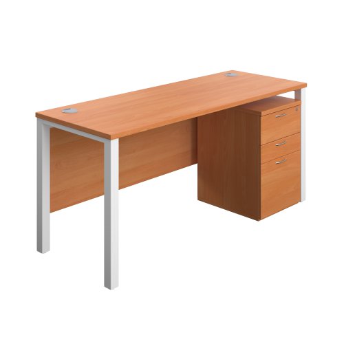 Goal Post Rectangular Desk + 3 Drawer High Mobile Pedestal (FSC) 1600x600 Beech/White