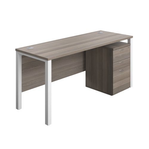 Goal Post Rectangular Desk + 3 Drawer High Mobile Pedestal (FSC) 1600x600 Grey oak/White