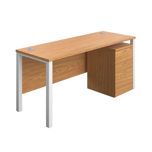 Goal Post Rectangular Desk + 3 Drawer High Mobile Pedestal (FSC) 1600x600 Nova oak/White