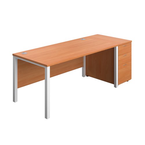 Goal Post Rectangular Desk + 3 Drawer Desk High Pedestal (FSC) 1600x800 Beech/White