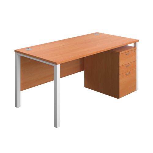 Goal Post Rectangular Desk + 3 Drawer High Mobile Pedestal (FSC) 1600x800 Beech/White